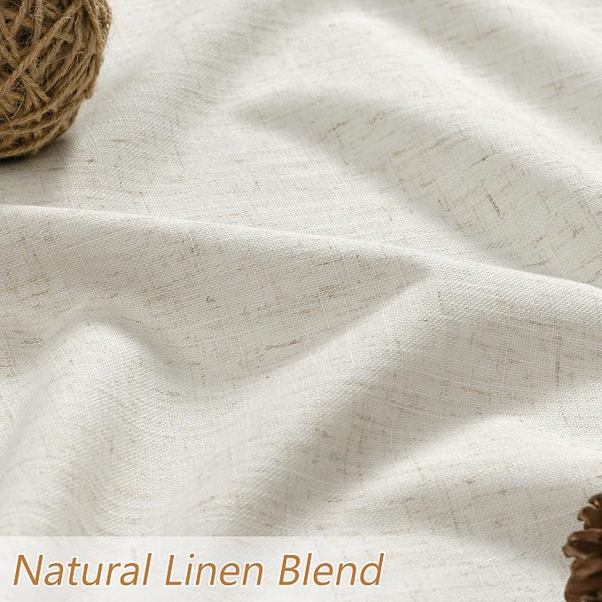 Guken 100% Blackout Linen Curtains for Bedroom 63 Inches Long Natural Cream Black Out Curtain Back Tab Thermal Insulated Room Darkening Window Drapes for Living Room 2 Panels Beige Ivory 52x63