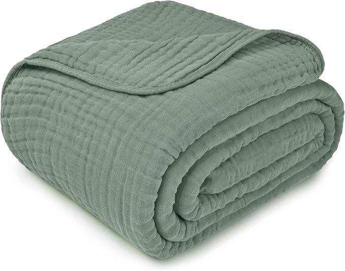 Comfy Cubs Adult Muslin Blanket 90x90” Queen Swaddle Blankets, Fern | 6 Layer Soft, Breathable & Lightweight Muslin Adult Blanket - Machine Washable & Designed in the US Bedding for All Seasons