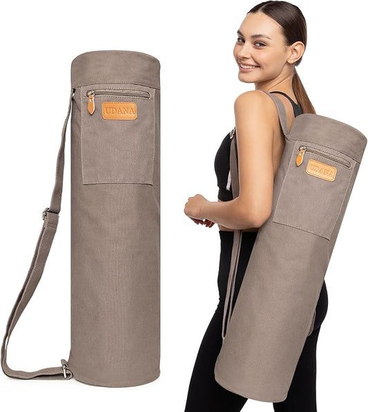 UDANA Canvas Yoga Mat Bag for Women & Men, Full-Zip Carrier with 3 Pockets & Adjustable Strap, Stylish Gym & Pilates Bag – Available in Multiple Sizes