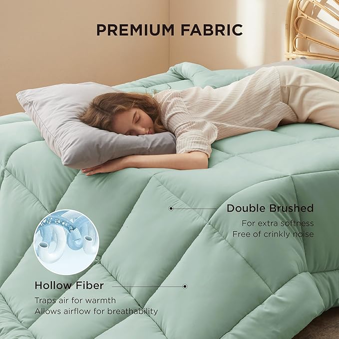 Bedsure Comforter Duvet Insert - Quilted Comforters Cal King Size, All Season Duvet, GentleSoft Down Alternative Bedding, with 8 Tabs, Gifts for Women/Men, Sage Green, California King 96 X 102 Inches
