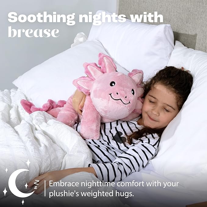 Brease 5 lb Unscented Weighted Pink Axolotl Dragon Stuffed Animal - Soft, Large Plush Toy for Comfort, Calm & Relaxation, Ideal Huggable Companion for Kids & Adults, Perfect Heavy Plushie for All Ages
