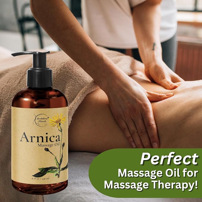 Brookethorne Naturals Arnica Massage Oil for Massage Therapy – Arnica Montana & Lemongrass Essential Oil – All Natural Supports Active Lifestyles – Paraben Free, Made in USA – 16oz