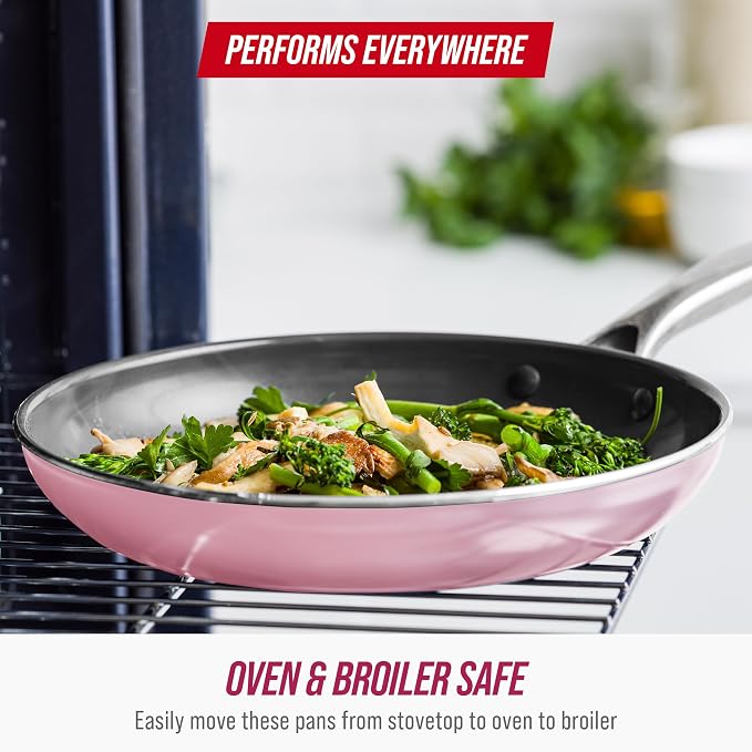Blue Diamond 8" Diamond Infused Ceramic Nonstick Frying Pan Skillet, Pink | PFAS-Free Ceramic Nonstick, Dishwasher & Oven Safe, Stay Cool Handle, Durable Metal Utensil Safe, Egg & Omelet Pan