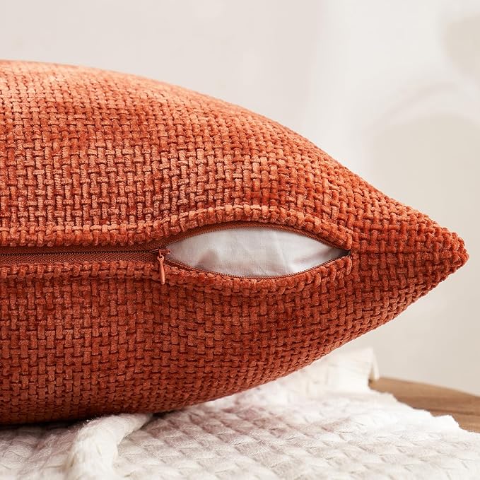 MIULEE Decorative Chenille Fall Pillow Covers Burnt Orange 20x20 Pack of 4 | Fall Home Decor, All Same Color Set, Couch Throw Pillows, Farmhouse Boho Cushion Covers for Sofa Bed Living Room