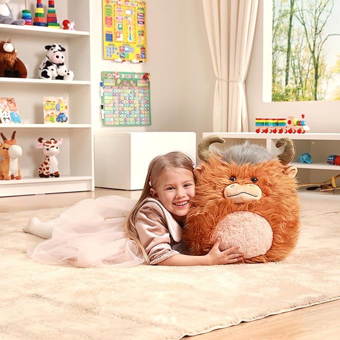 Original 16-Inch Large Highland Scottish Cow Plush Pillow Stuffed Animal Toy,Cute Soft Kawaii Big Size Hugging Cuddle Huggable Plushie,Gift for Kids