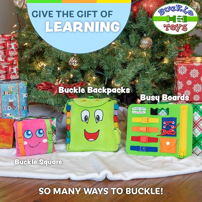 Buckle Toys Mini Busy Board - Montessori Learning Toy for Toddlers Great Kids Airplane Activies - Foam Sensory Board - Develop Fine Motor Skills - Green