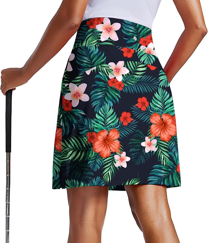 PINSPARK 20" Skorts for Woman Knee Length UPF 50+ Golf Skirts | 4 Pockets, Built-in Shorts, High Waisted, Split Hem, Silky-smooth, Moisture-wicking, for Golf Athletic Tennis Workout Casual