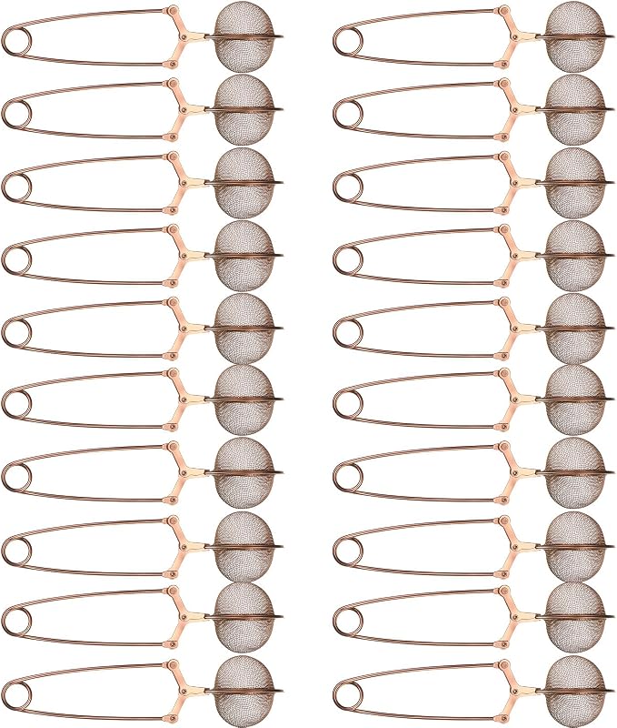 Yinder 20 Pcs Loose Leaf Tea Infuser Stainless Steel Mesh Snap Tea Ball Strainers with Handle Metal (Rose Gold)