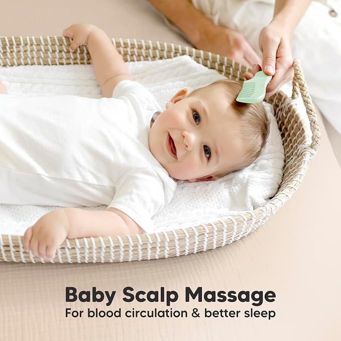 Wooden Baby Hair Brush Set for Newborns, Toddlers - Soft Goat Bristle Baby Brush and Comb Set Newborn Grooming Kit for Cradle Cap Care, Durable & Gentle, Boy, Girl Infant Essentials (Regular, Sage)