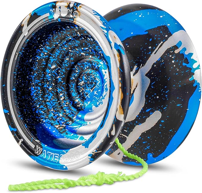 WATIEOBOO Responsive Metal Yoyo Professional yoyo,Professional Unresponsive Yo yo for Adults Pro Metal Trick Yo-yo with Yo Yos Bearing Kit 10 Strings, Case & Gloves - Black Blue Silver