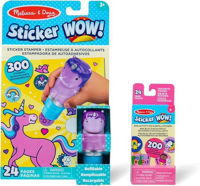 Melissa & Doug Sticker Wow!™ Purple Unicorn Bundle: 24-Page Activity Pad, Stamper, 500 Stickers, Arts and Crafts Fidget Toy Collectible Character