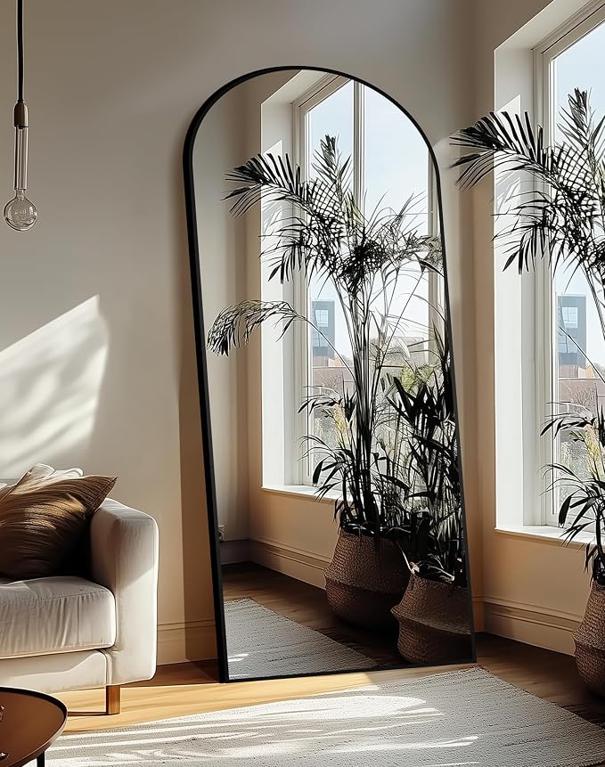 Delma Full Length Mirror, Large Floor Mirror for Wall, Bedroom, Bathroom, Living Room with Aluminium Frame (Stand, Arch 75x35-Black)