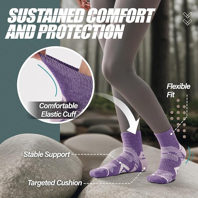 ANTSANG 6 Pairs Merino Wool Quarter Ankle Hiking Running Socks Compression Thermal Thick Cushion Socks for Women Men