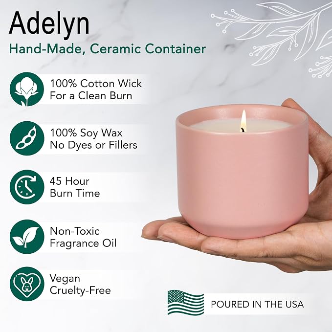 Hyggelight - The Growing Candle, Mint & Eucalyptus Scented, 8oz Ceramic Pot, Aromatherapy Candles, 100% Soy, Adelyn
