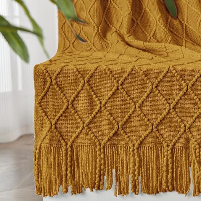 inhand Brown Knitted Throw Blanket for Couch and Bed, 50"x60" | Knit Fall Decor Halloween Blanket with Tassel, Lightweight Decorative Farmhouse Warm Woven Blankets and Throws for Women