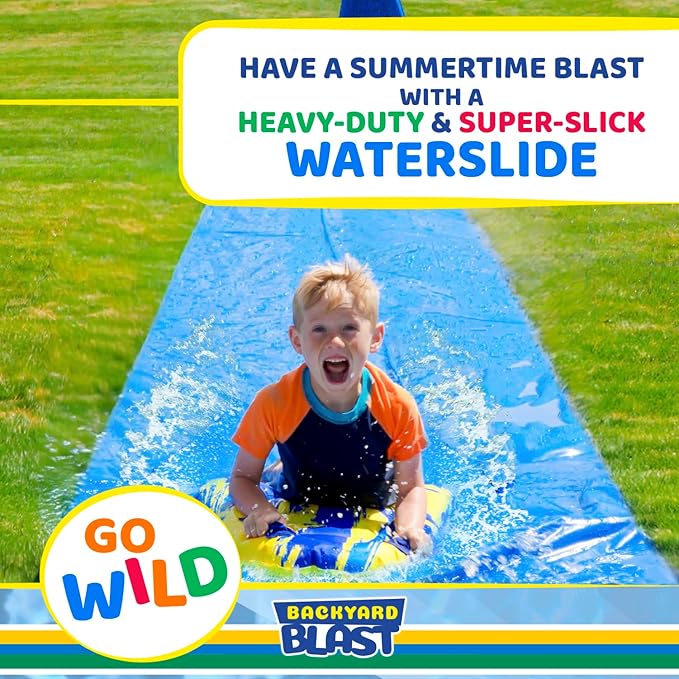 BACKYARD BLAST Giant Slip and Slide for Adults and Kids - Heavy Duty Large Slip n Slide Water Slide for Kids Backyard Outdoor Water Play Includes Inflatable Riders