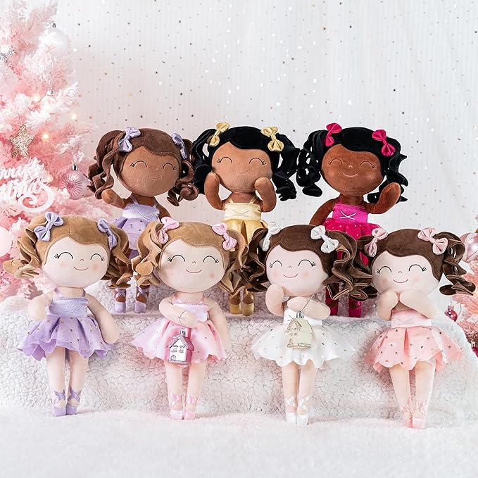 Gloveleya Personalized Ballerina Doll – Custom Name Baby Girl Gift, Soft Plush Rag Doll with White Ballet Dress, 13 Inches – Birthday, Baby Shower & Holiday Keepsake