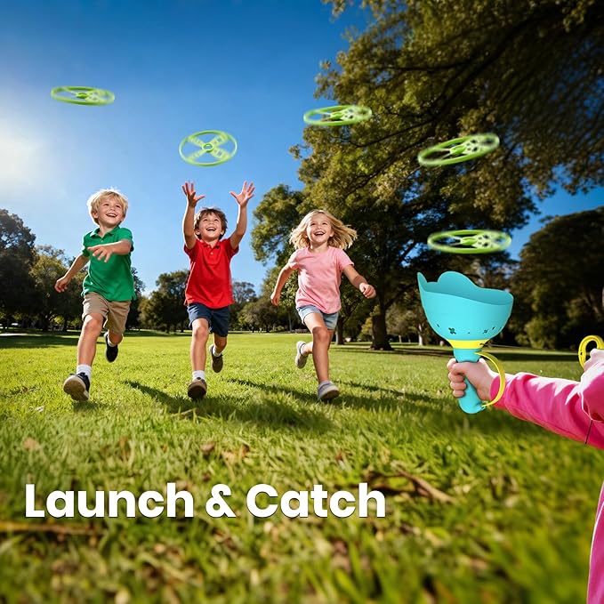 Ivtivfu Flying Disc Launcher Toy (2 Packs), Manual Capture Catching Disk Game, Outdoor Toys for Kids Ages 4-8, Outside Yard and Lawn Family Games for Toddlers 3-5, Birthday Gifts for Girls and Boys