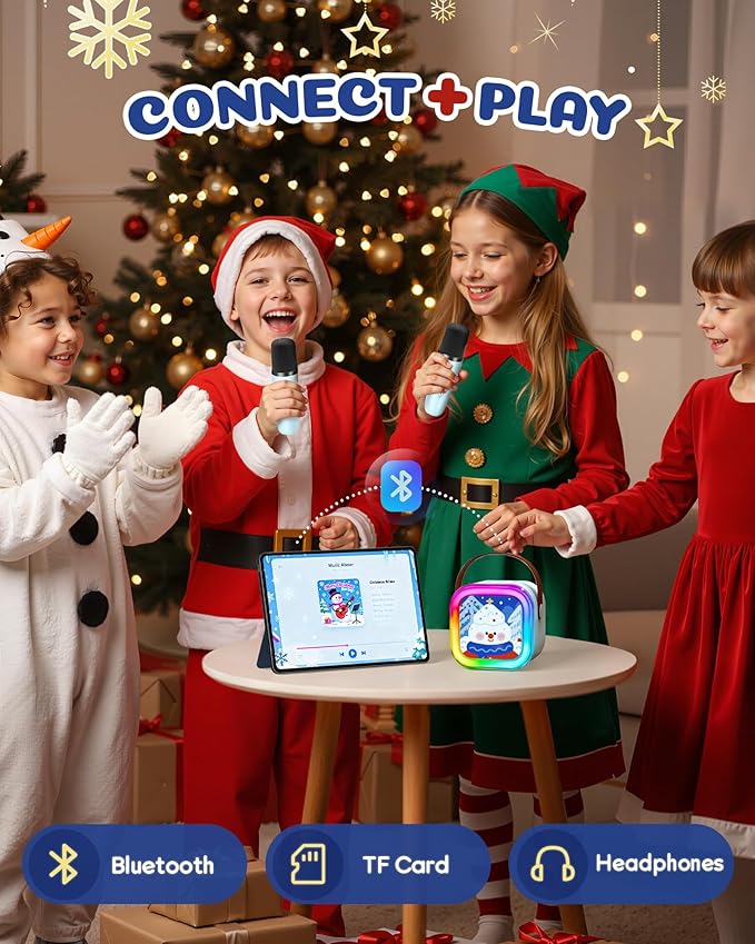 Mini Karaoke Machine for Kids, 2025 TOP Toys Birthday Gifts Ideas for Girls Ages 4, 5, 6, 7, 8, 9, 10, 12+ Years Old, Portable MP3 Player with 2 Wireless Mics for Party