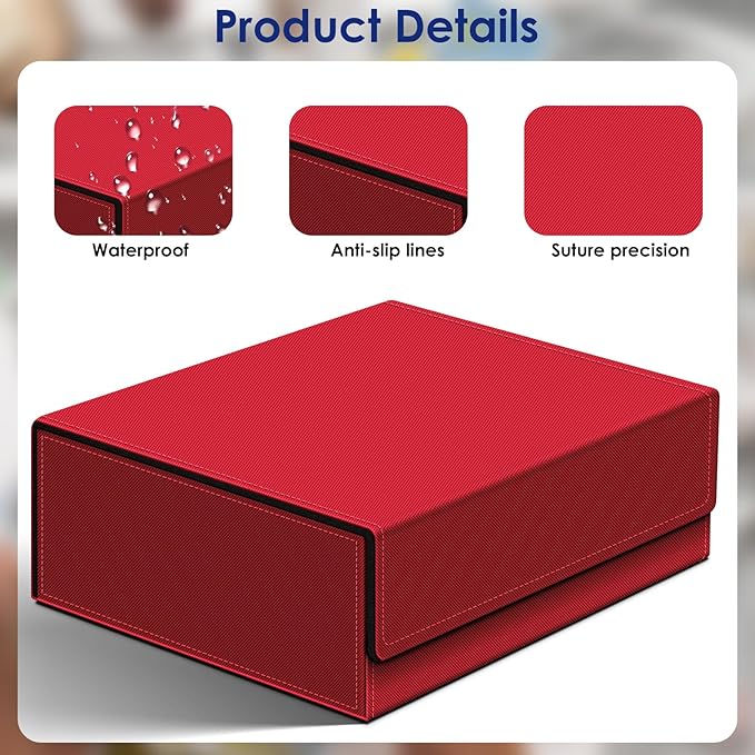 Homthy 1800+ Card Deck Case for Trading Cards, Leather Magnetic Closure Commander Card Storage Box Magic Card Holders Fit for MTG TCG and Sport Cards (Red)