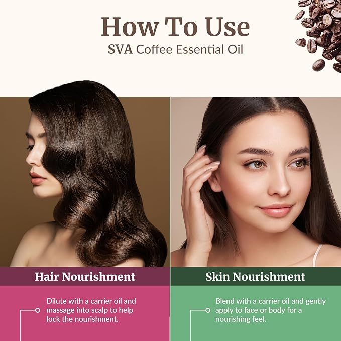 SVA Coffee Essential Oil 1/3 Fl Oz – for Diffuser, Skin & Hair Care – Ideal for Massage & DIY Blends – with Dropper