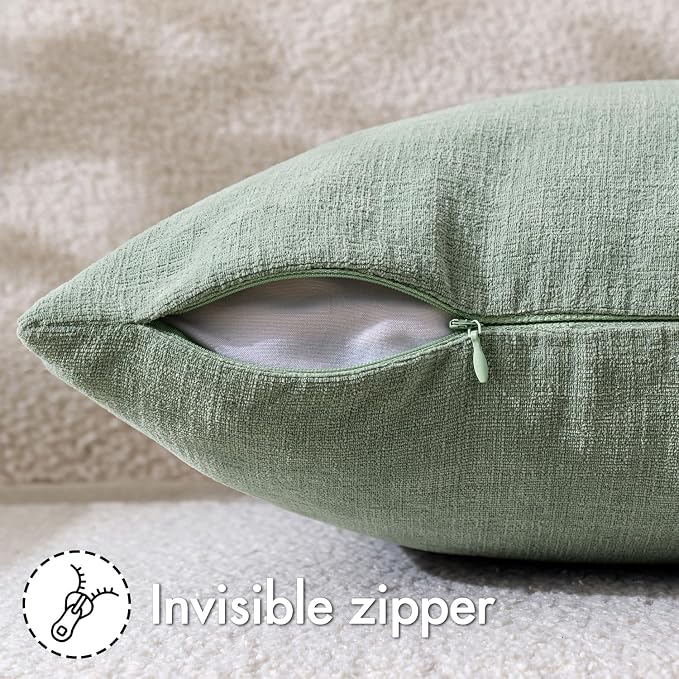 MIULEE Greyish Green Chenille Couch Throw Pillow Covers, 20x20 | Set of 2, Soft Modern Farmhouse Style, Decorative Pillowcases for Sofa Living Room Bed, Home Decor