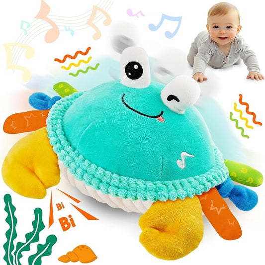 FUNZBO Baby Tummy Time Toys 12 18 Months - 3 in 1 Musical Dancing Crawling Crab Baby Plush Toy, Interactive Infant Toys with 50 Songs & Recording Feature, Birthday Gifts for Age 1-3 Toddler