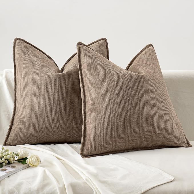 MIULEE Pack of 2 Coco Brown Euro Shams Chenille Pillow Covers 26x26 Inch | Decorative Soft Couch Throw Pillows,Farmhouse Cushion Covers,Elegant Design for Sofa,Bed,Living Room,Summer Decor