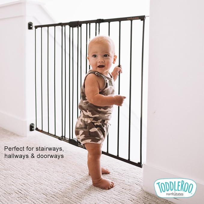 Toddleroo by North States - Easy Swing & Lock Baby Gate Series 2: Hardware Mounted Metal Safety for Stairs & Doorways - Adjustable 28.68 to 47.85 Inches Wide - 31 Inches Tall - Matte Bronze