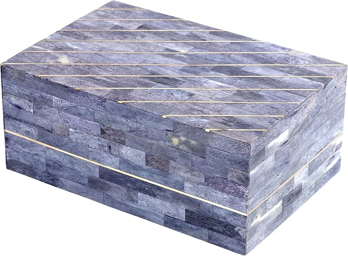 Handicrafts Home Large Decorative Storage Box with Lid – 12X8X5” Coffee Table Organizer, Keepsake- Decorative Boxes for Home Decor, Stylish Decorative Box for Office Decor-Aegean Coral- Grey