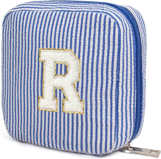 KOTORA Monogram Makeup Bag for Women | Initial Makeup Bags Cosmetic Toiletry Pouch Make Up Case Best Friend Friendship | Stocking Stuffers for Teen Daughter Teacher(Blue, R)