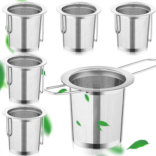 Hoolerry 6 Pcs Tea Strainer, Stainless Steel Tea Infuser Hanging on Teapots Mugs Cups to Steep, Tea Infusers for Loose Tea, Fine Mesh Filters Tea Diffuser Long Handled for Loose Tea Brewing Experience