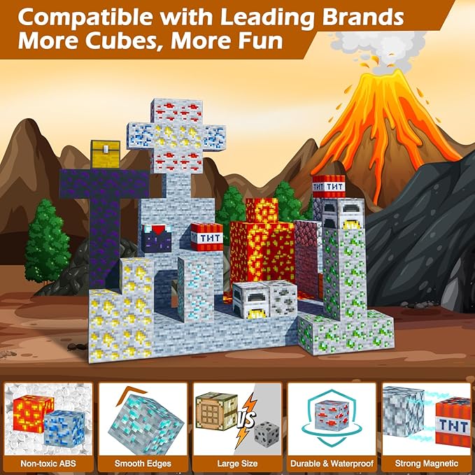 Magnetic Blocks - Build Mine Magnet Craft World Set, Magnetic Tiles LE Building go Blocks Toddler Toys STEM Sensory Outdoor Toys for 3+ Year Old Boys & Girls, Creative Kids Games Kids Toys-110PCS