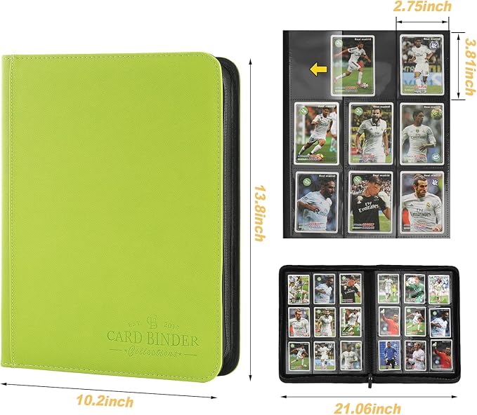 9 Pockets Card Binder,Premium Zip Trading Card Binder,540 Double Sided Pocket PU Collection Binder, Collector Album, Card Folder for MTG, TCG, Business Cards.(Grass Green)