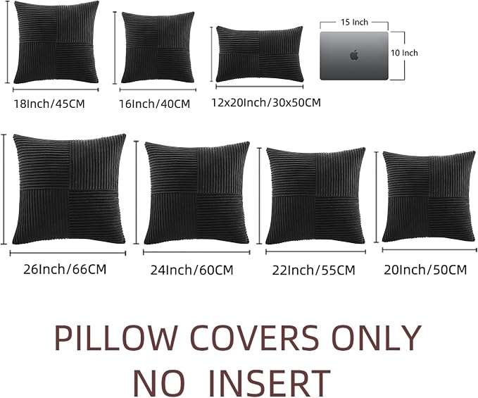 Fancy Homi 2 Packs Black Samll Decorative Throw Pillow Covers 12x12 Inch with for Couch Bed Sofa, Rustic Farmhouse Boho Home Decor, Soft Corss Patchwork Corduroy Square Cushion Case 30x30 cm