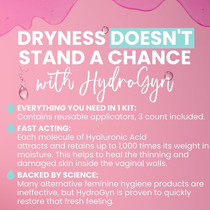 Hydro GYN Vaginal Moisturizer | Long Lasting for Intimacy & Vaginal Dryness | Hyaluronic Acid | Hormone Free | Pre and Post Menopausal | 4 oz Tube Includes Reusable Applicator (Pack of 2)