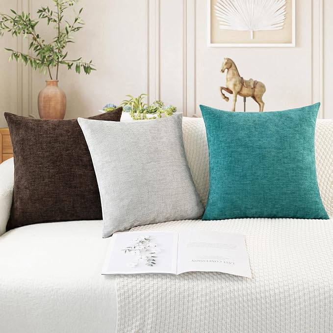CaliTime Decorative Couch Throw Pillow Covers 22 X 22 Inches Coffee | Pack of 2, Cozy Chenille Cushion Cases for Sofa Bed Living Room Farmhouse Home