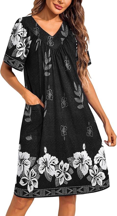 Ekouaer Womens House Dress Floral Print Moo Moos Nightgowns Moomoo Dresses Mumus with Pockets