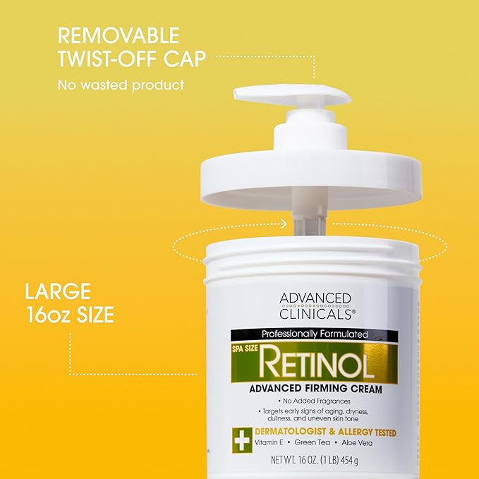 Advanced Clinicals Retinol Body Lotion + Collagen Cream Fragrance Free Face Moisturizer & Body Cream 2pc Skincare Set For Women & Men Helps Reduce Appearance Of Crepey Skin, Wrinkles, & Dry Skin, 2pc
