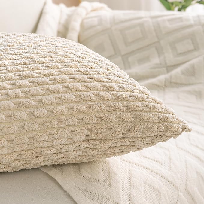 Set of 4 Beige Decorative Throw Pillow Covers 26x26 Inch Corduroy Pillow Covers for Bed Couch Sofa Living Room Soft Square Cushion Cases