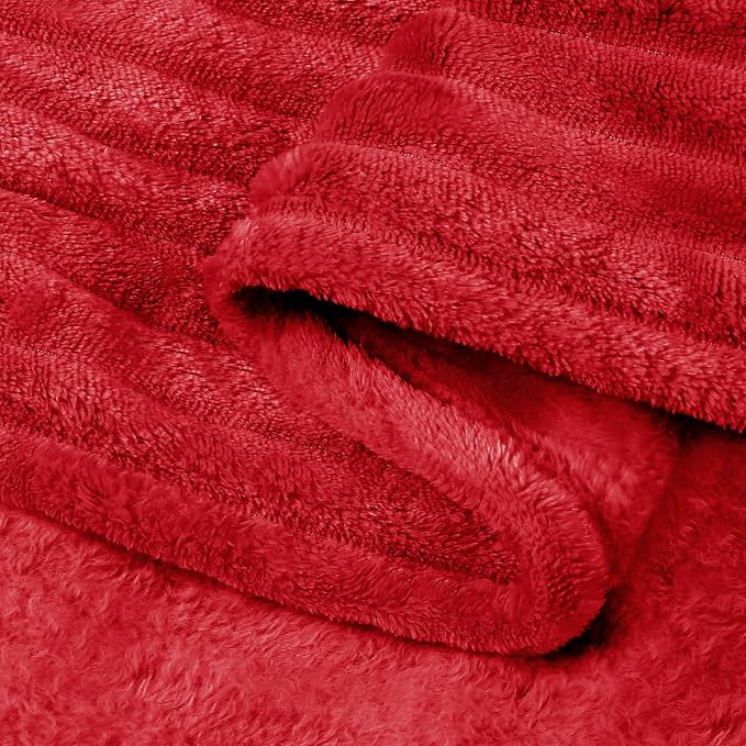 BEDELITE 3D Ribbed Jacquard Red Fleece Throw Blanket for Couch, 50x60 Inch | Soft Warm Decorative Fluffy Blanket, Cozy Plush Lightweight Fuzzy Throw Blanket for Bed Sofa Home Room Decor, Gift for Women