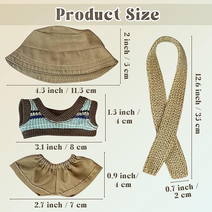 Clothes Fit for 17CM Doll, Fashion Doll Clothes Outfit Set Cute Theme Designer Toys Dress Accessories for Collector Fans Display (Gold V Khaki)