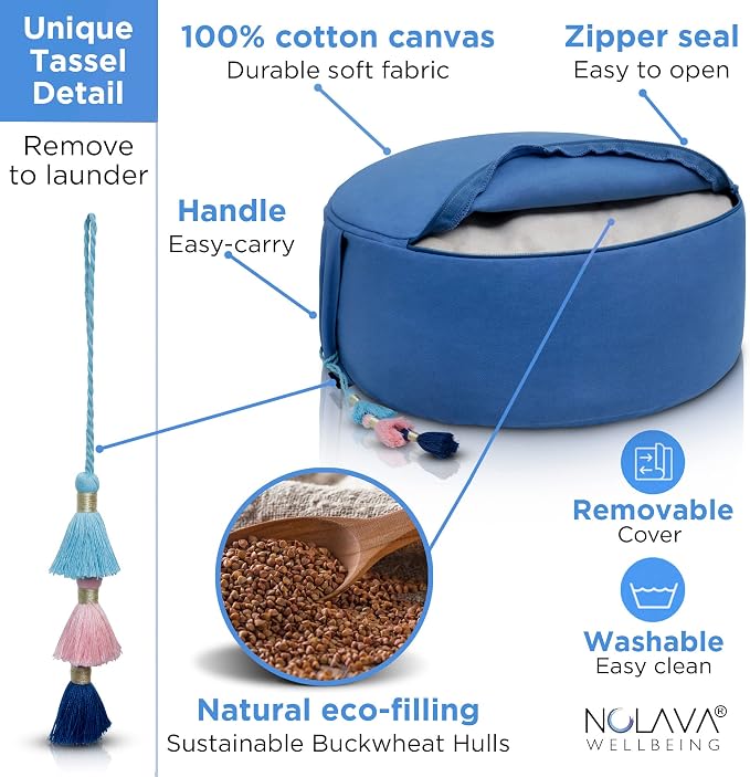 NOLAVA Round Zafu Cushions 15"x6" & Zabuton Meditation Cushions 32"x28"x3" - Premium Comfort for Mindful Practices - Yoga Bolster Pillow & Meditation Floor Pillow Essentials