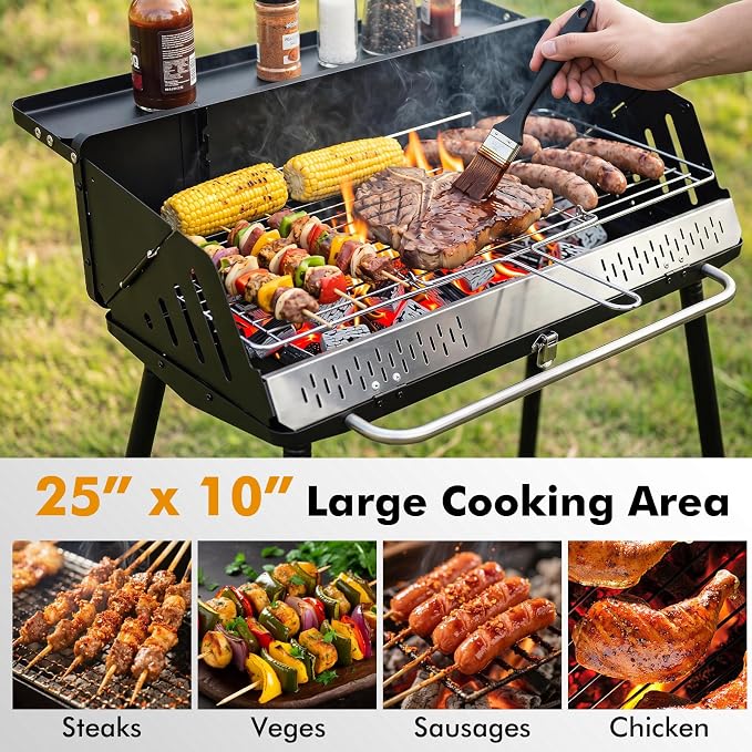 Giantex Portable Charcoal Grill with Detachable Legs, Compact BBQ Grill | Adjustable Grate, Spice Rack & Carrying Bag, Lightweight Barbecue Griddle for Backyard Party Camping Tailgating