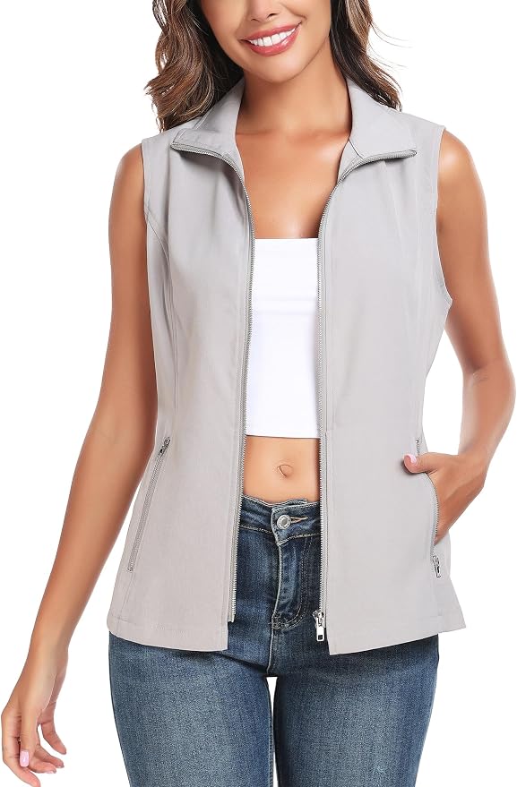MISS MOLY Women's Lightweight Vest Casual Zip Up Utility Vest Hiking Golf Sleeveless Jackets with Pockets