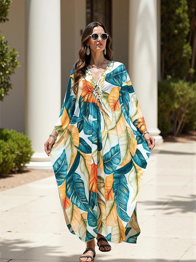 Mumu Dresses for Women Plus Size, Bohemian Kaftan Beach Cover Up Long Maxi Nightgown Soft Loungewear