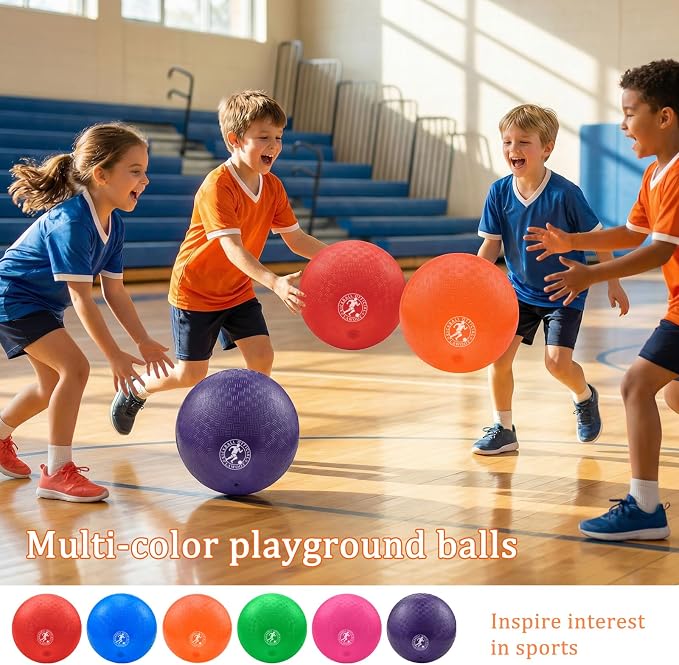 9 Inch Playground Ball Dodgeball Balls Kickball, Pack of 6, 4 Square Balls Dodge Balls for Kids, Kickballs Handball for Indoor Outdoor Games, Includes Pump