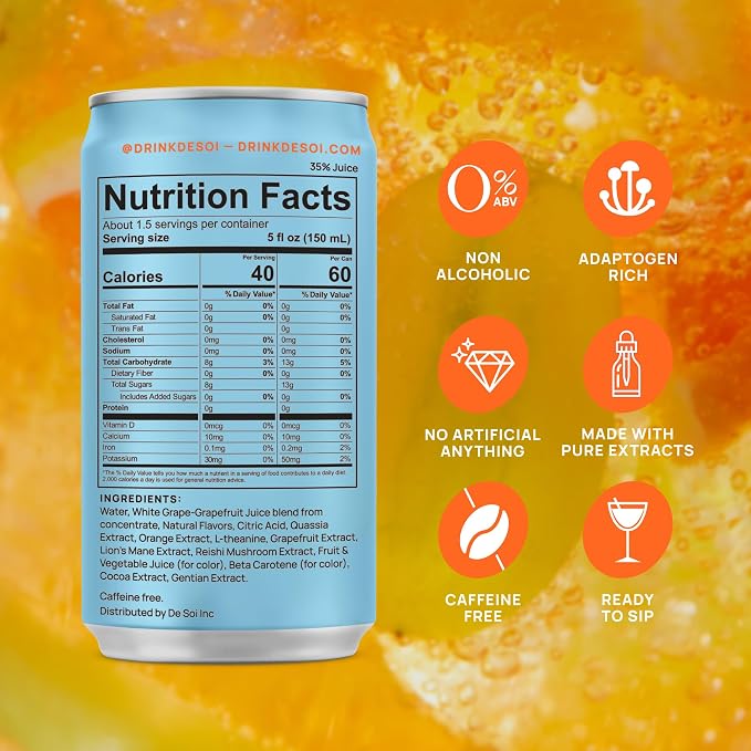 De Soi Spritz Italiano 12-Pack – Sparkling Non-Alcoholic Drink, Mocktail & Alcohol Alternative with Adaptogens, L-Theanine, Lion’s Mane & Reishi Mushroom