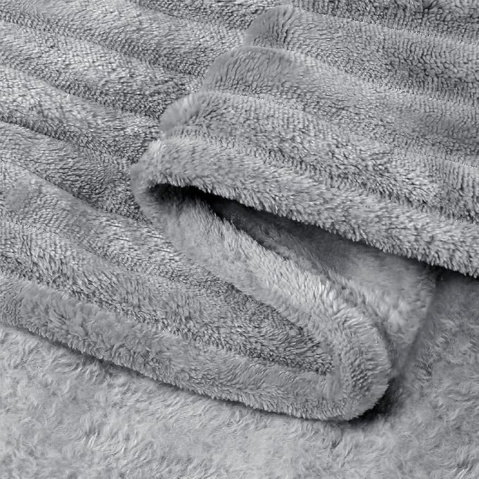 BEDELITE 3D Ribbed Jacquard Grey Fleece Twin Blanket for Bed, 60x80 Inch | Soft Warm Decorative Fluffy Blanket, Cozy Plush Lightweight Fuzzy Throw Blanket for Couch Sofa Room Decor, Gift for Women