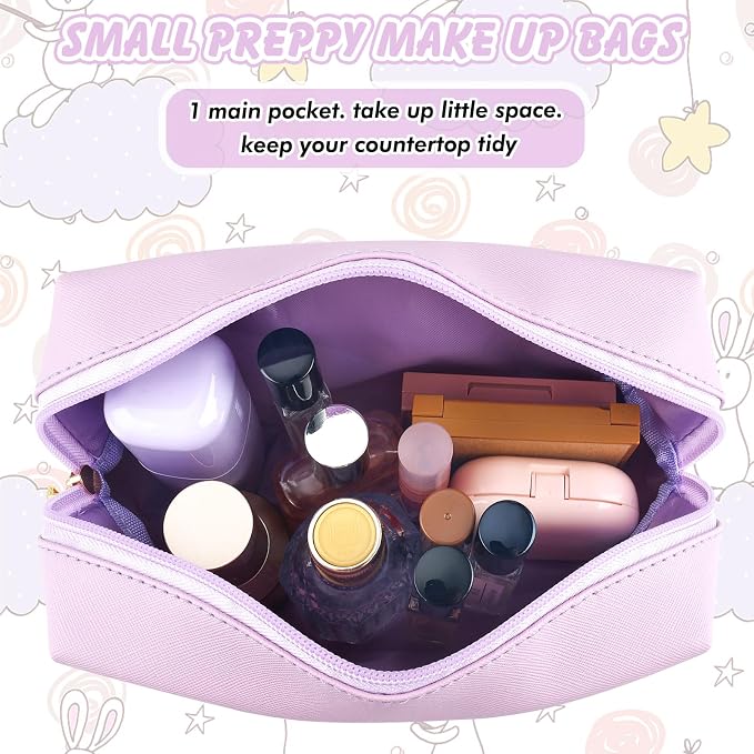 URSKYTOUS Gifts for Girls Initial Makeup Bag Personalized Cosmetic Bag with Zipper Cute Travel Toiletry Bag Waterproof PU Preppy Makeup Pouch Birthday Gift for Teen Girls Women(Purple A)